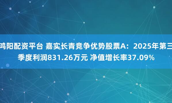鸿阳配资平台 嘉实长青竞争优势股票A：2025年第三季度利润831.26万元 净值增长率37.09%